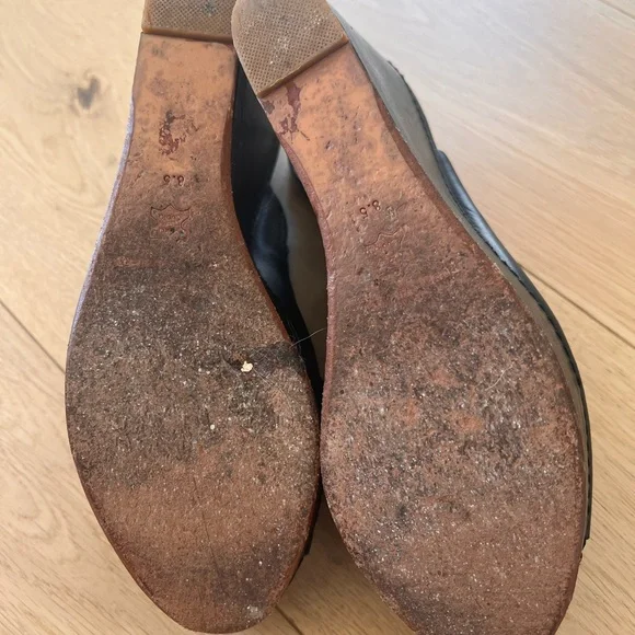 Pour La Victoire Black Leather Wedges Size 8.5 - Picture 9 of 11
